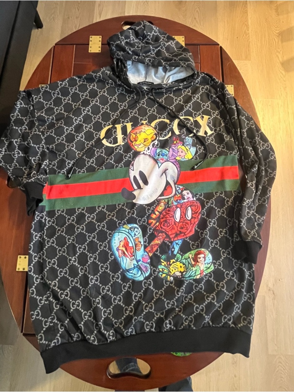 Gucci Black Monogram Graphic Disney Hoodie with Red & Green Stripe - Picture 5 of 9